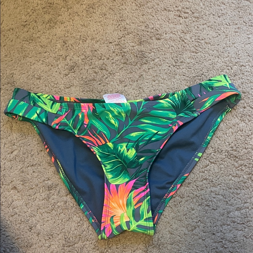 Xhilaration Tropical Print Bikini Bottom - Green and Pink